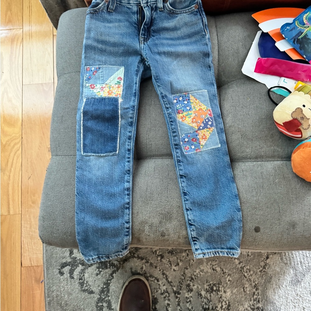 Polo Country Blue Denim Repaired Boyfriend Jeans with Quilted Knee Patches